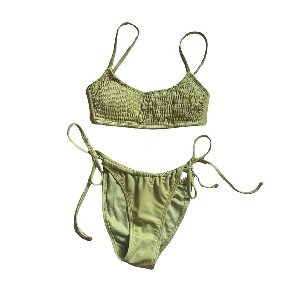 Sage green ruched high leg bikini